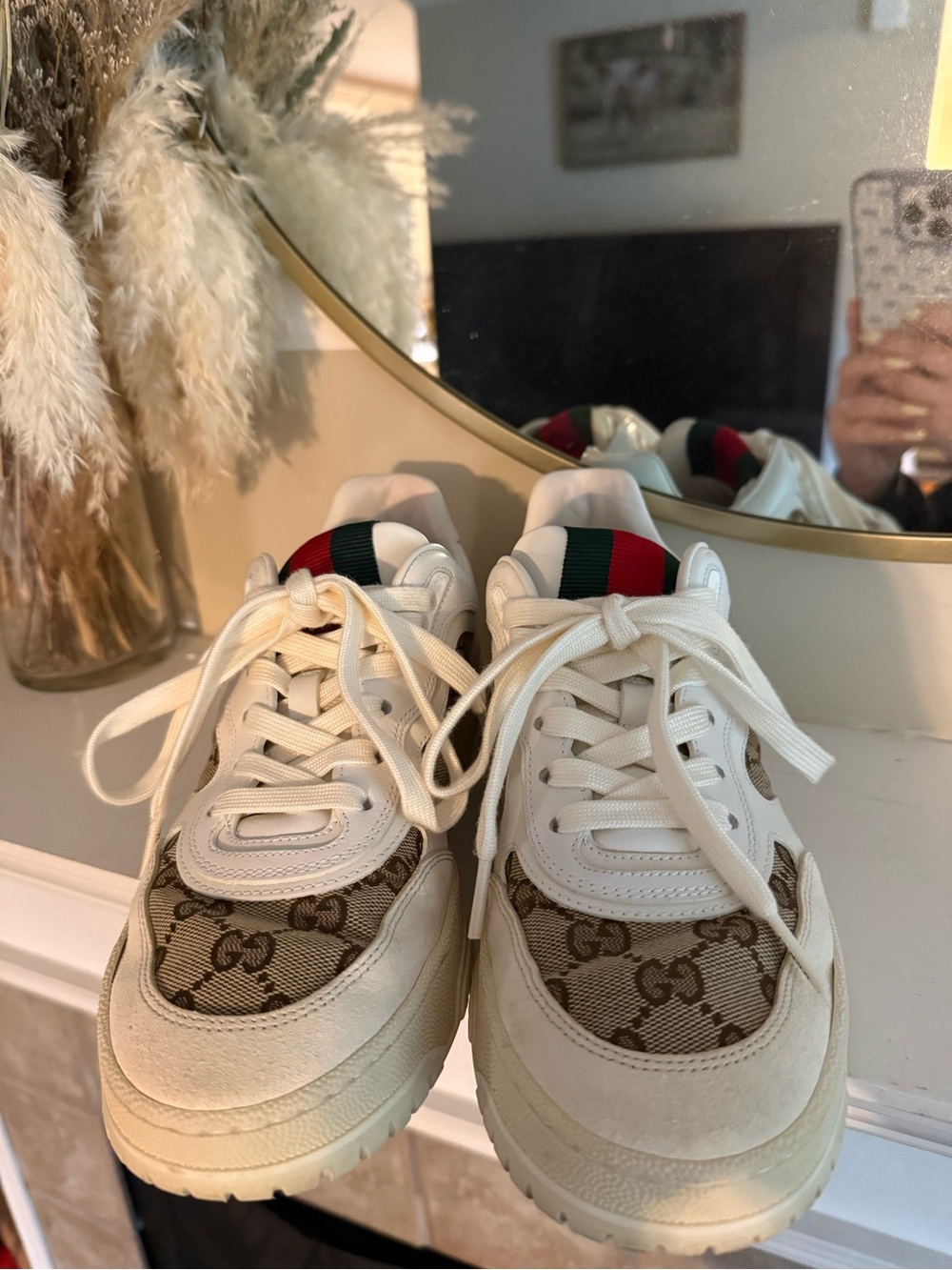 Gucci Beige Brown Re-Web Low-Top Sneaker - Picture 2 of 8
